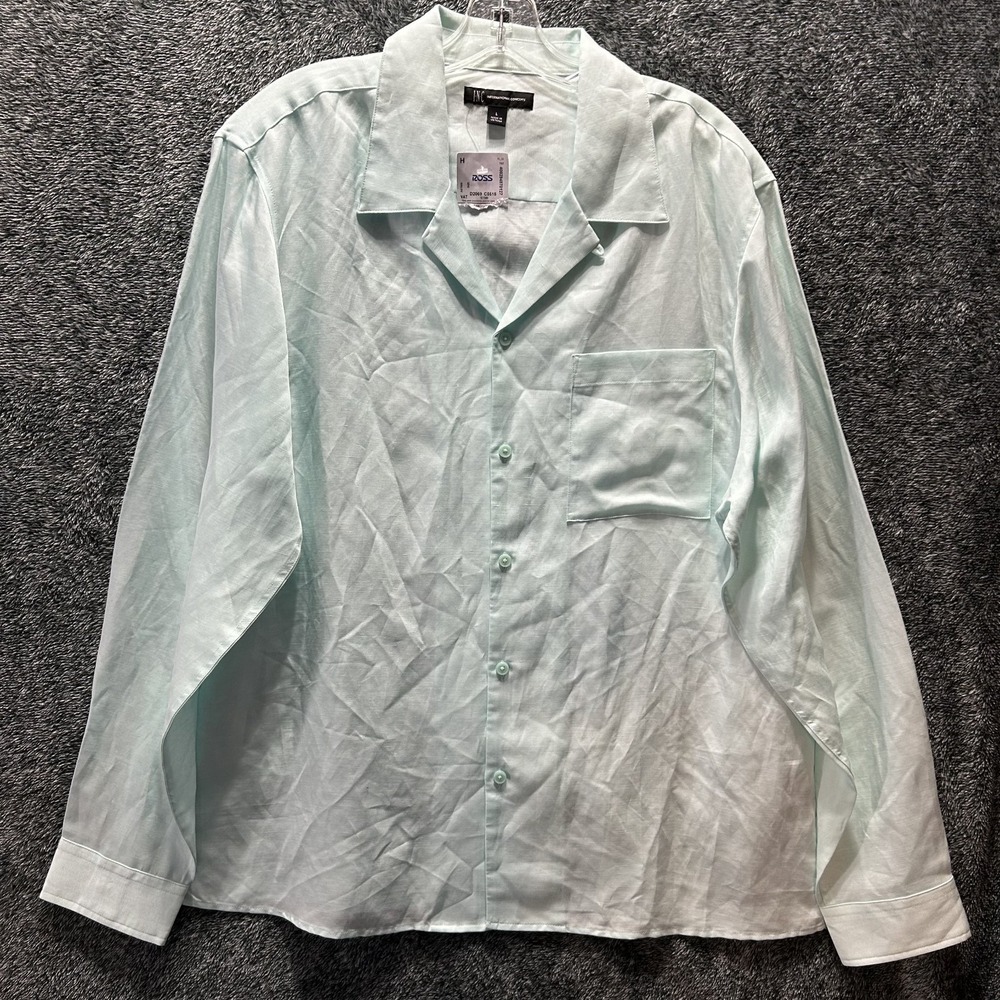 International Concepts Mens Size L Teal Linen Blend Button Up Shirt